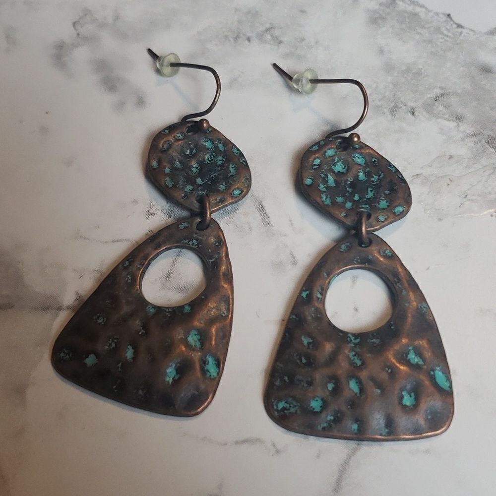Copper patina earrings,Vintage earrings,Boho earrings,Handmade jewelry, Turquois